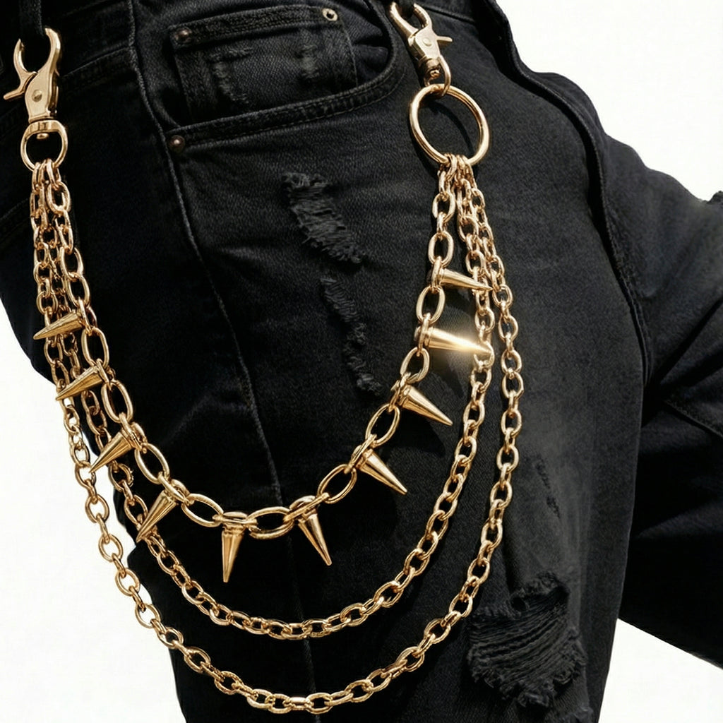 SABOZE Triple Layer Spike Pants Chain – Gold