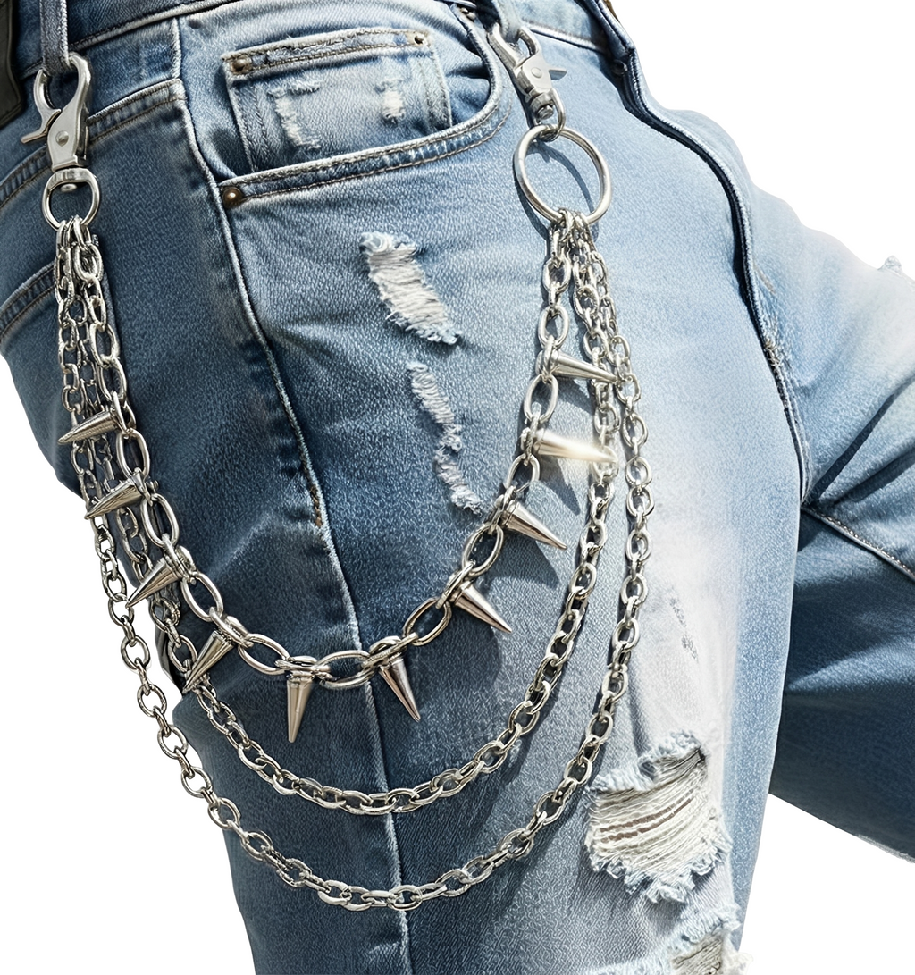 SABOZE Triple Layer Spike Pants Chain – Silver