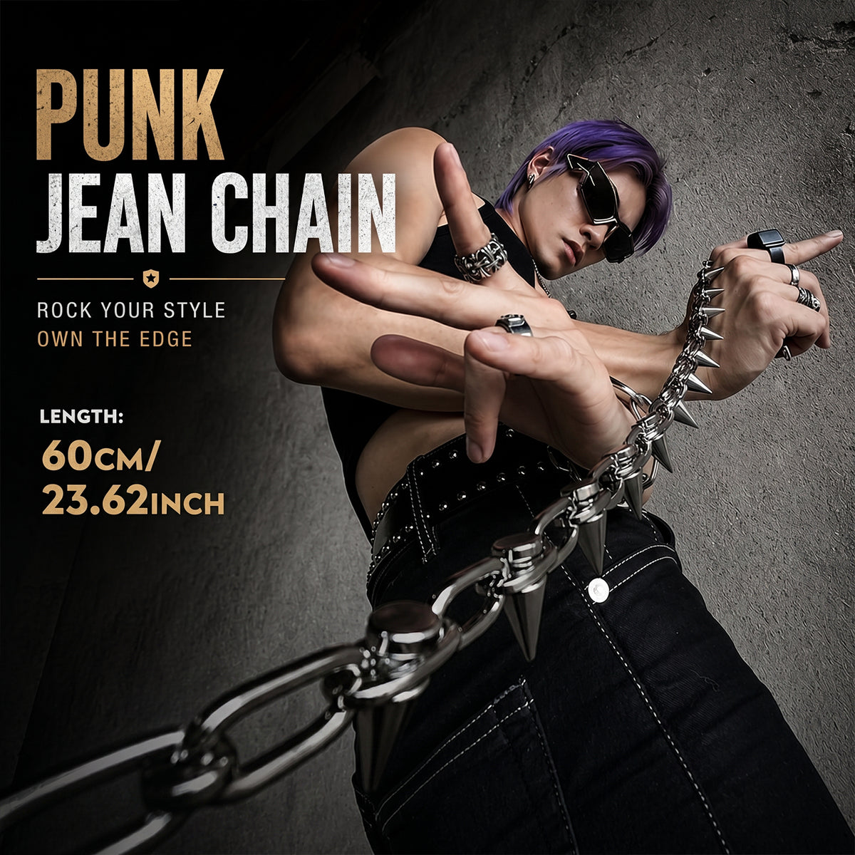 SABOZE Single Layer Spike Pants Chain – Gunmetal