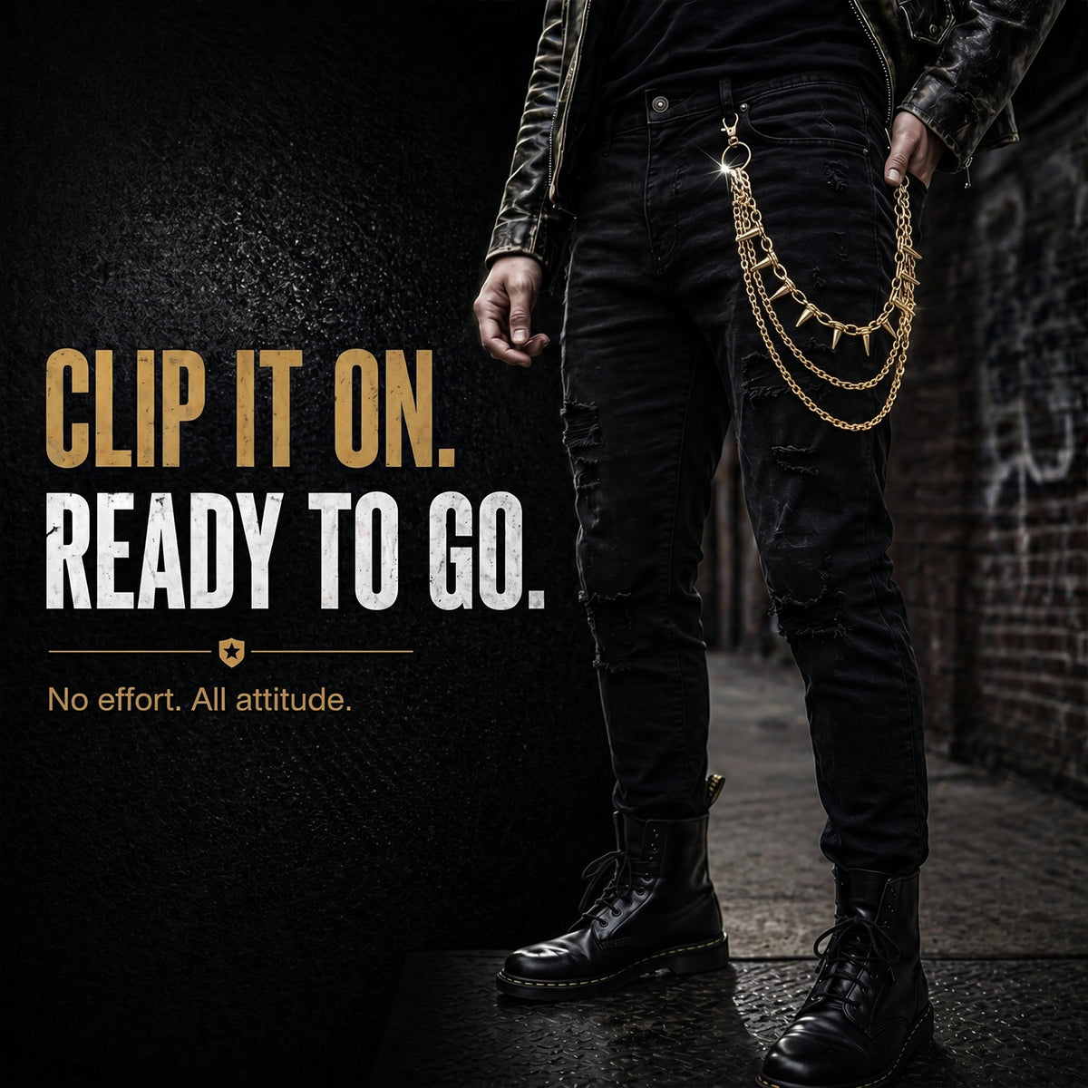 SABOZE Triple Layer Spike Pants Chain – Gold