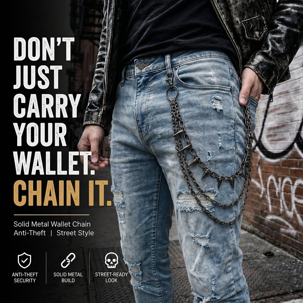 SABOZE Triple Layer Spike Pants Chain – Gunmetal