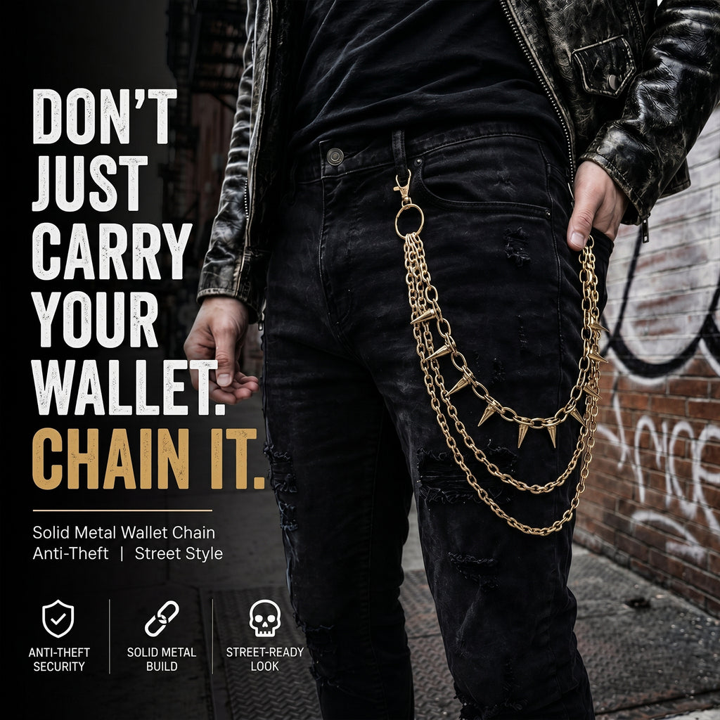 SABOZE Triple Layer Spike Pants Chain – Gold