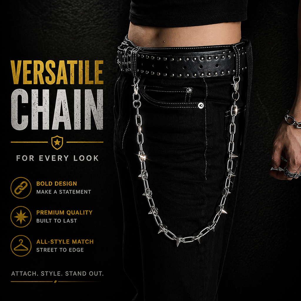 SABOZE Single Layer Spike Pants Chain – Silver