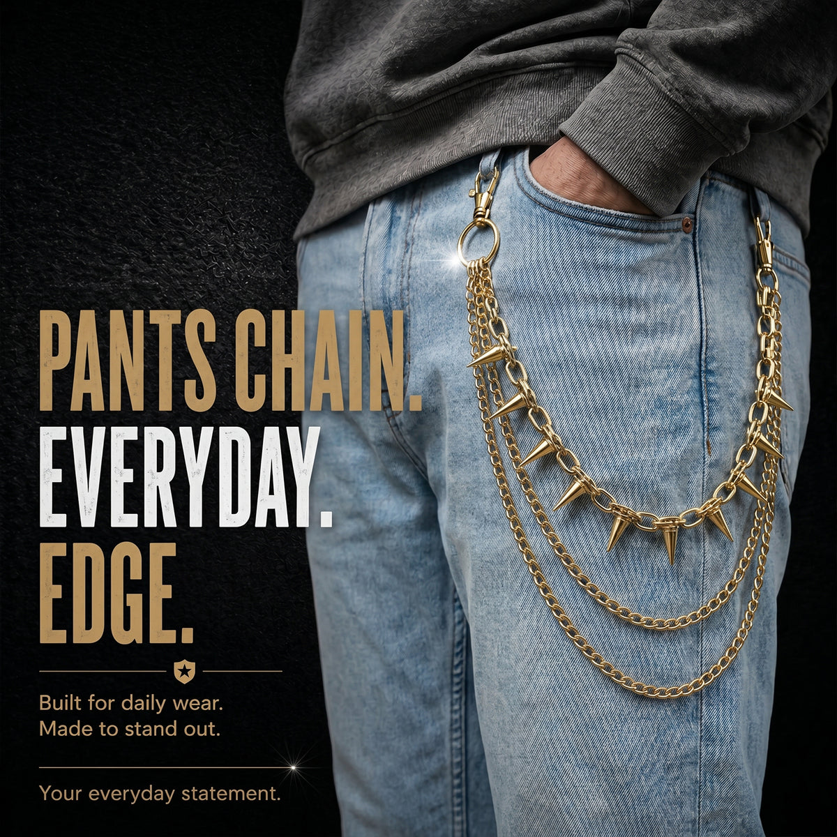 SABOZE Triple Layer Spike Pants Chain – Gold