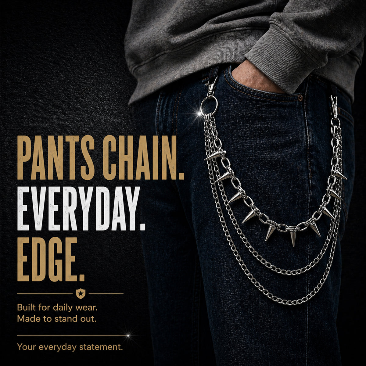 SABOZE Triple Layer Spike Pants Chain – Silver