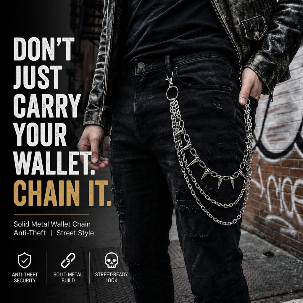 SABOZE Triple Layer Spike Pants Chain – Silver