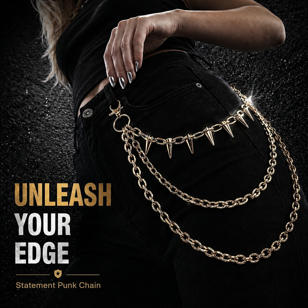 SABOZE Triple Layer Spike Pants Chain – Gold
