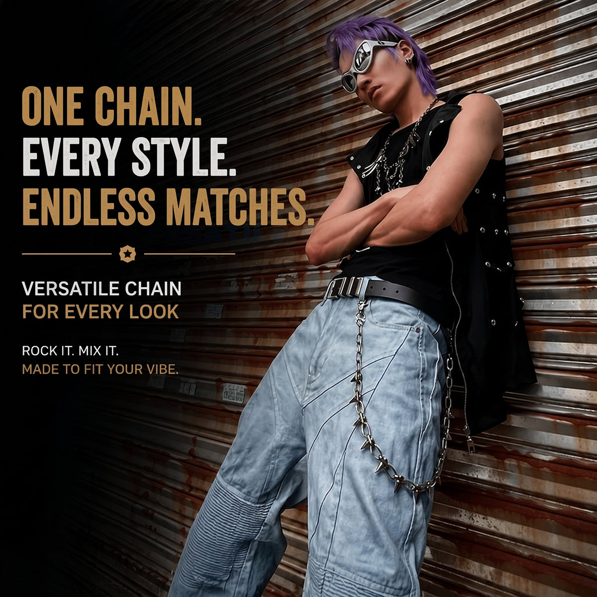 SABOZE Single Layer Spike Pants Chain – Gunmetal